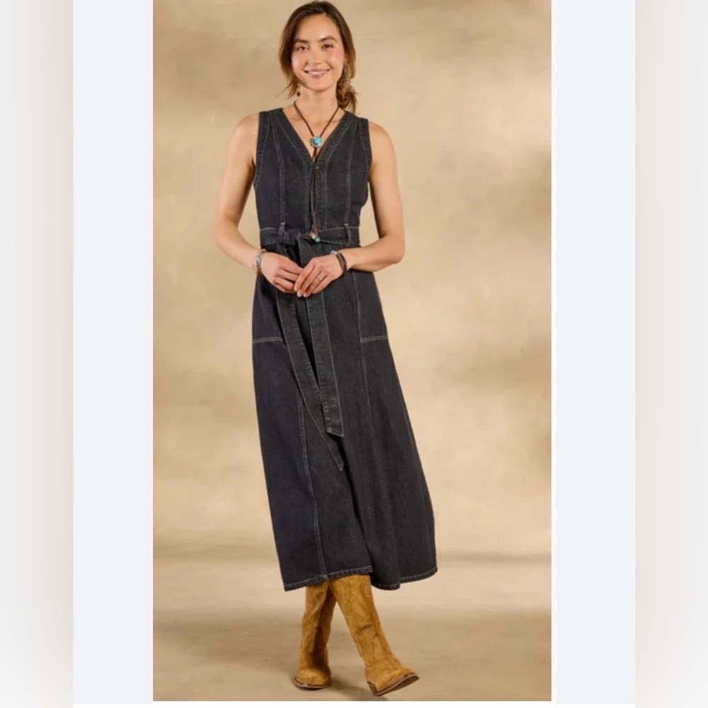 NWT Sundance Poppy denim midi jean sleeveless black dress size petite 6 6P new